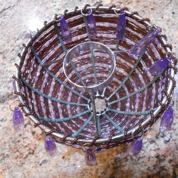 Vintage Purple beaded tea light holder/lamp. - Picture 6 of 13